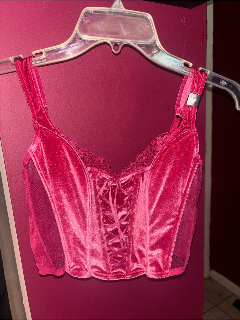 Victoria’s Secret Pink Velvet Lace-Up Bustier Crop Top